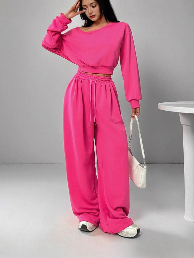 Off Shoulder Crop Sweatshirt Wide Leg Sweatpants Set