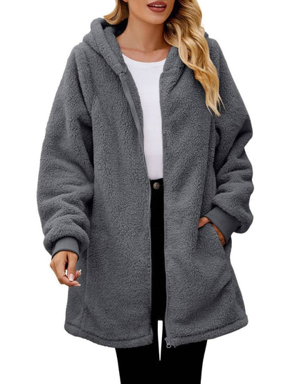 Women's Oversized Sherpa Fleece Zip Up Hooded Jacket
