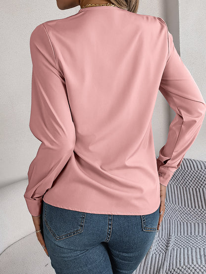 Elegant Layered V-Neck Long Sleeve Blouse – 2025 Fall/Winter
