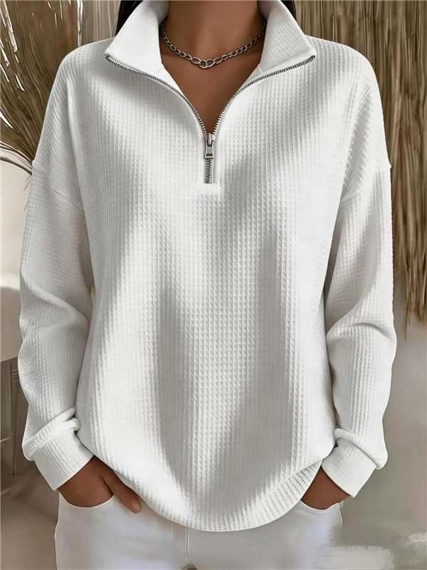 Women's Waffle Knit Quarter Zip Oversized Sweatshirt