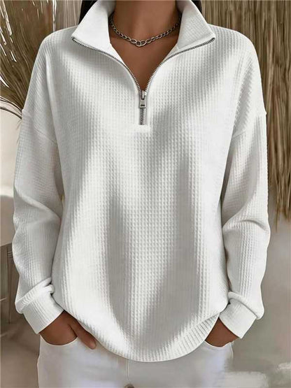 Women's Waffle Knit Quarter Zip Oversized Sweatshirt