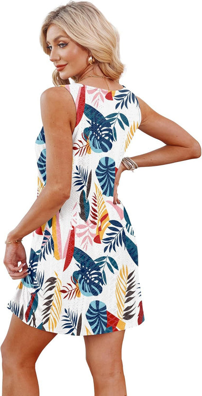 Summer Hollow Out Vacation Tank Dress with Knot Detail