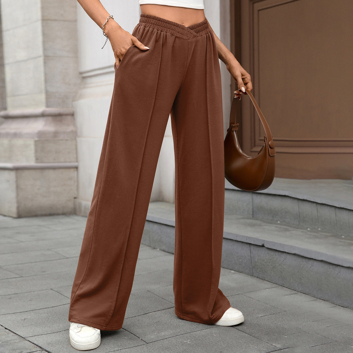 Women's Elastic Waist Wide Leg Pants Casual Loose Fit