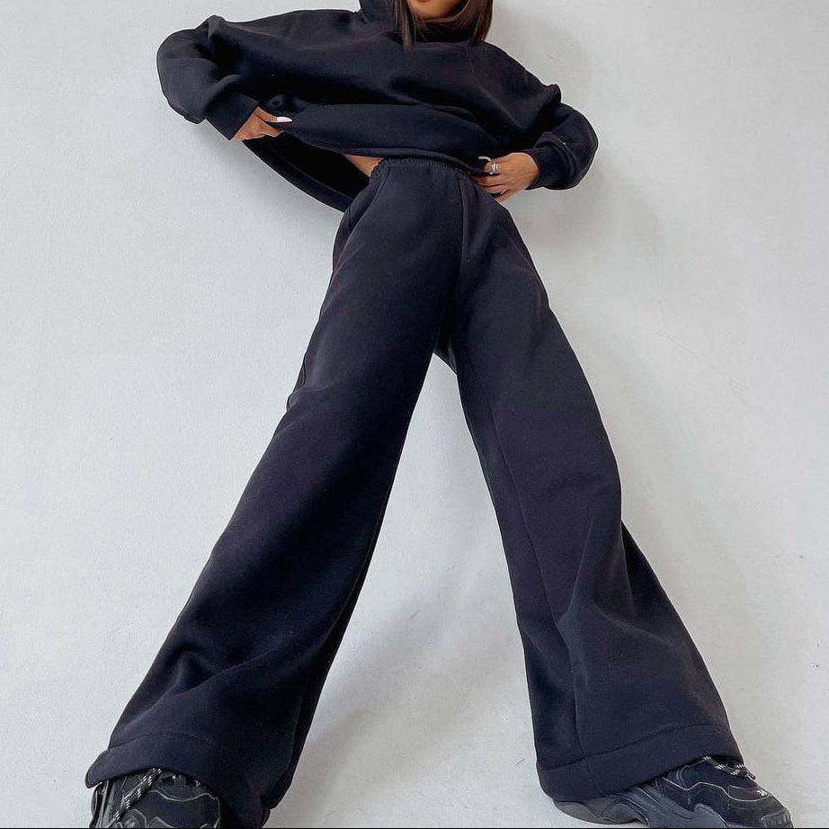 Women's Fleece Hoodie Wide Leg Pants Matching Set