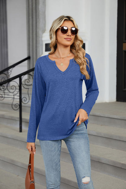 Women's Oversized V Neck Long Sleeve Tee Top