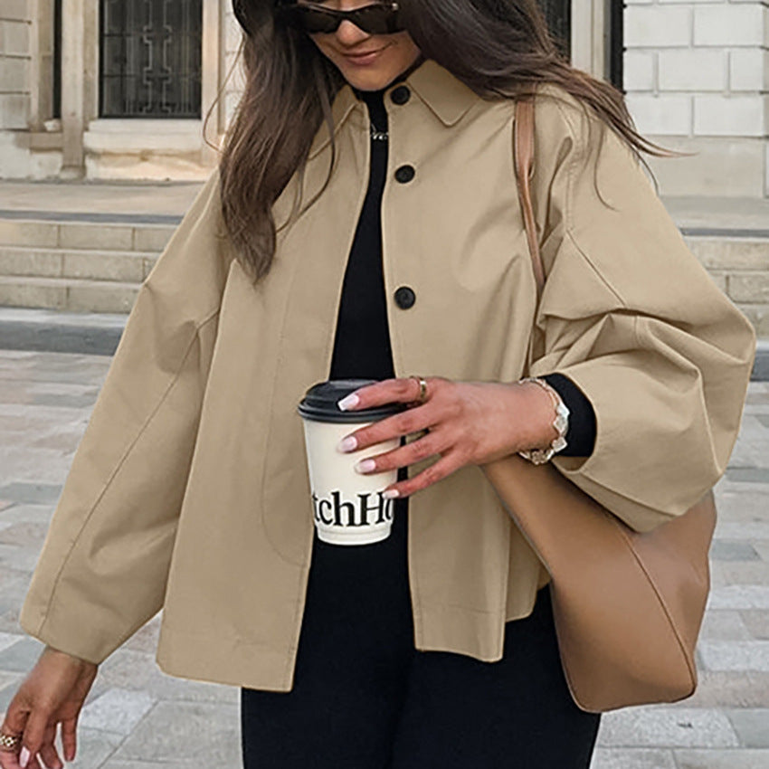 Women's Oversized Khaki French Workwear Trench Jacket