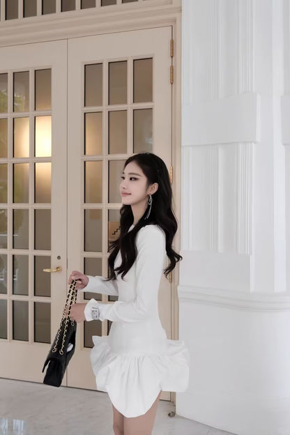 Balletcore Long Sleeve Ruffle Hem Mini Dress