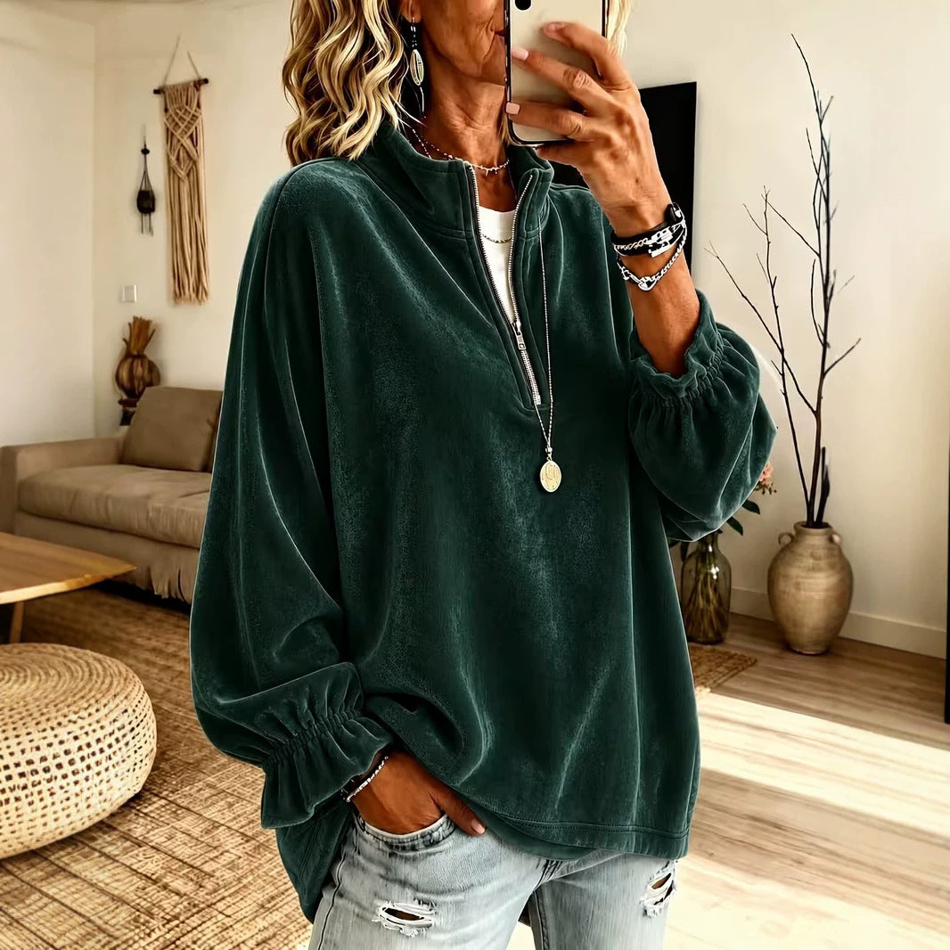 Women's Oversized Quarter Zip Velvet Sweatshirt Pullover