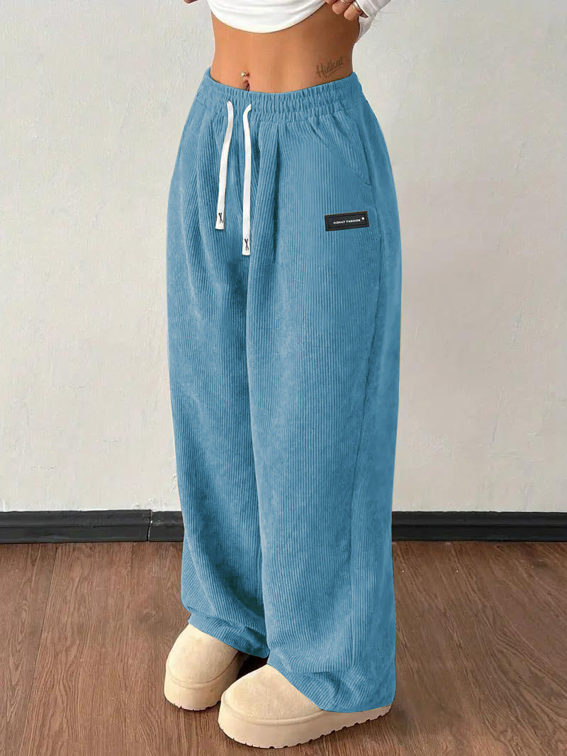 Women's Corduroy Wide Leg Pants Drawstring Waist Casual