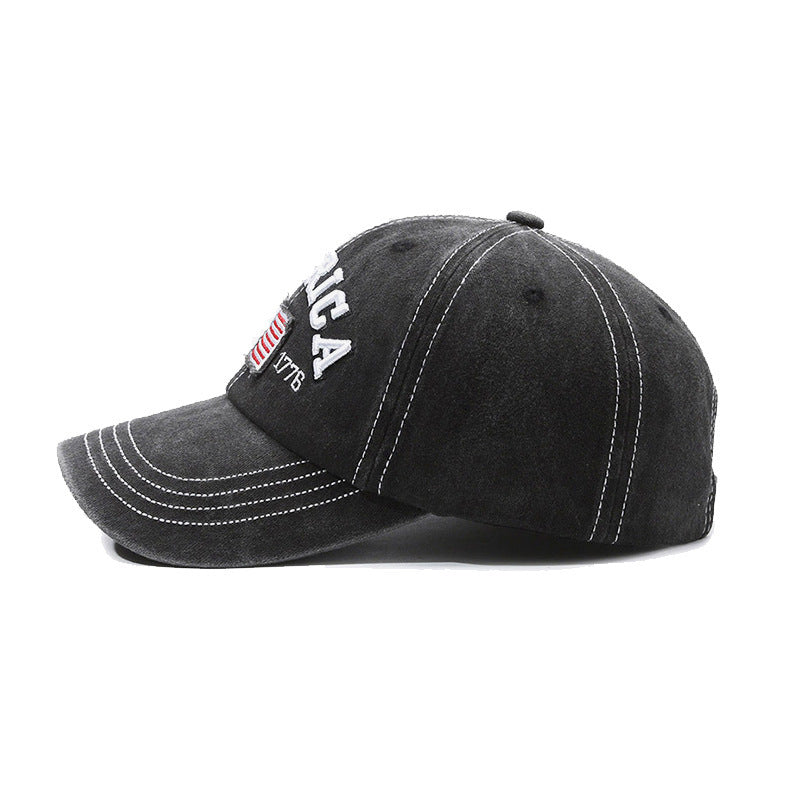 Vintage America Flag Embroidered Washed Baseball Cap
