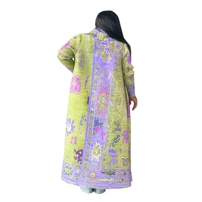 Plus Size Pleated Geometric Maxi Duster Coat