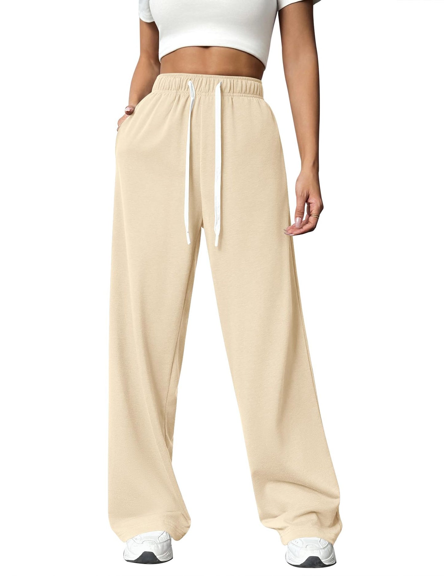 Cotton High-Waist Wide-Leg Jogger Pants Casual Lounge