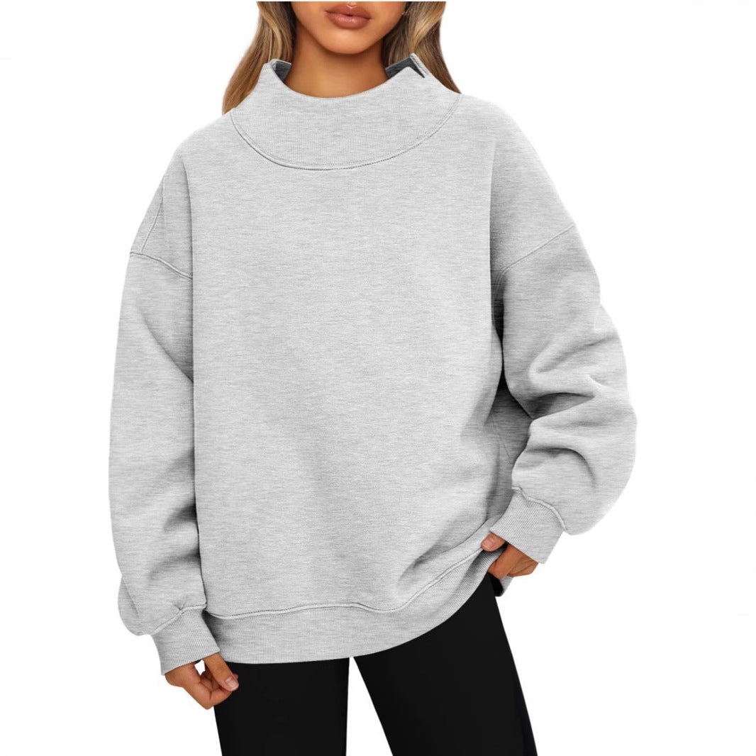 Women's Oversized Mock Neck Fleece Pullover Sweatshirt