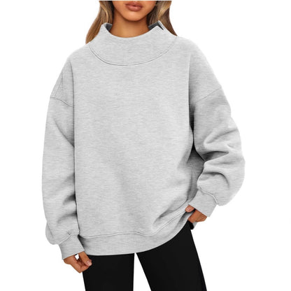 Women's Oversized Mock Neck Fleece Pullover Sweatshirt