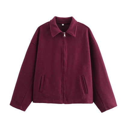 Women's Oversized Vintage Brown Zip Up Cropped Jacket