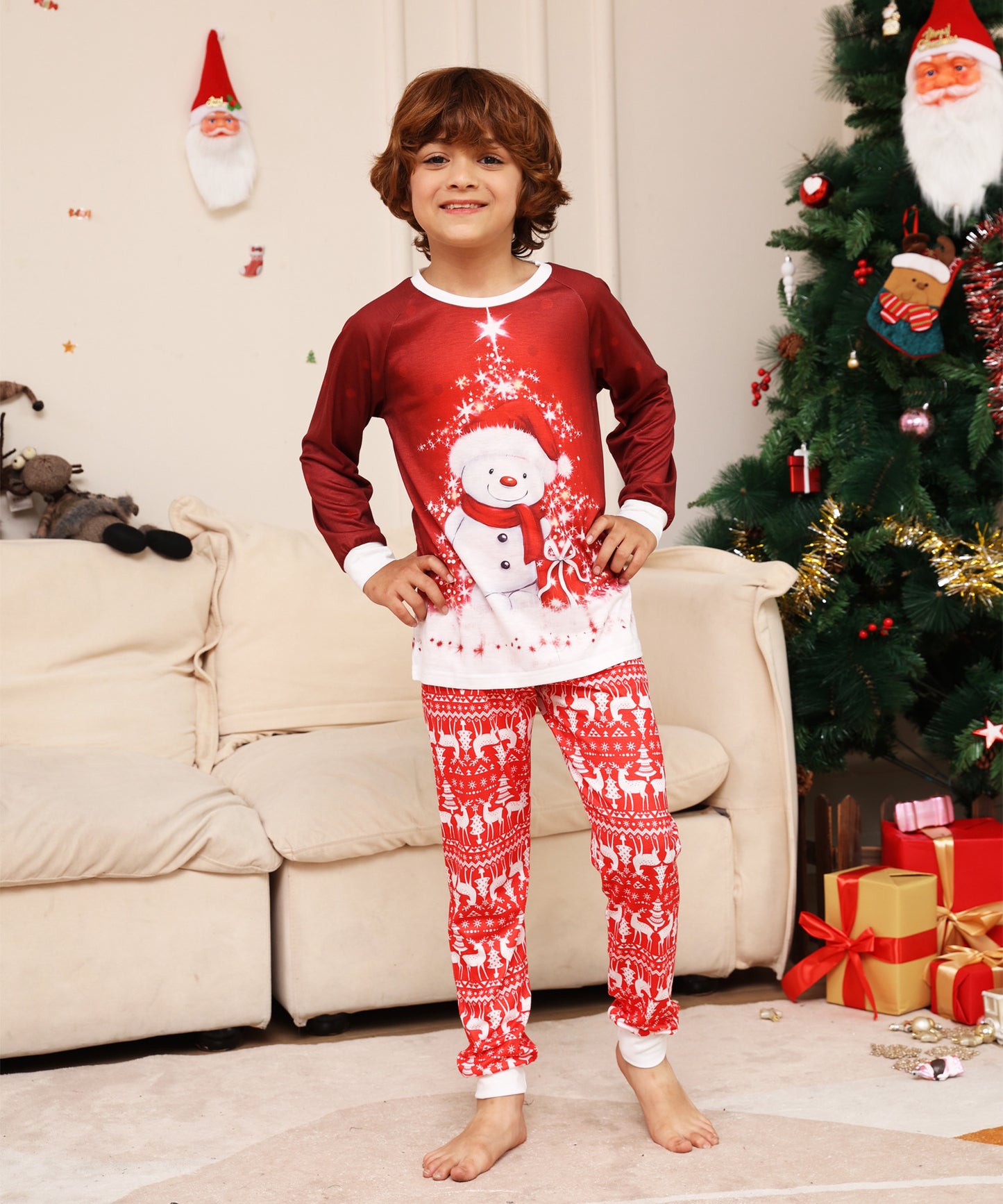 Cartoon Snowman Deer Parent-child Dress Printed Loungewear Christmas Pajamas