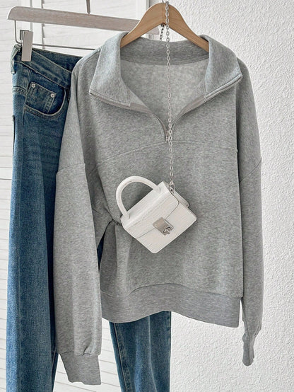 Half Zip Pullover Sweatshirt Oversized Y2K Long Sleeve