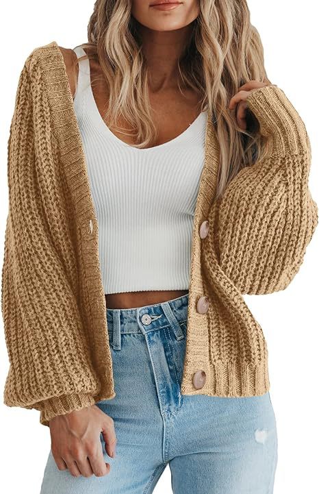 Chunky Knit Balloon Sleeve Button Cardigan