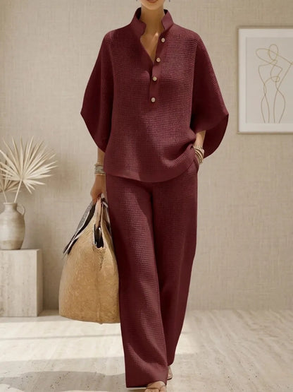 Women's 2 Piece Set Button Down Shirt Wide Leg Pants