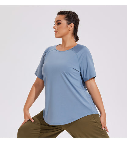 Plus size new mesh beautiful back loose quick-drying T-shirt blouse breathable yoga wear short-sleeved running fitness sportswear women