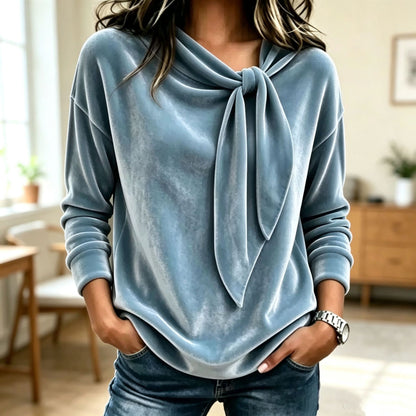 Women's Velvet Bow Neck Long Sleeve Top