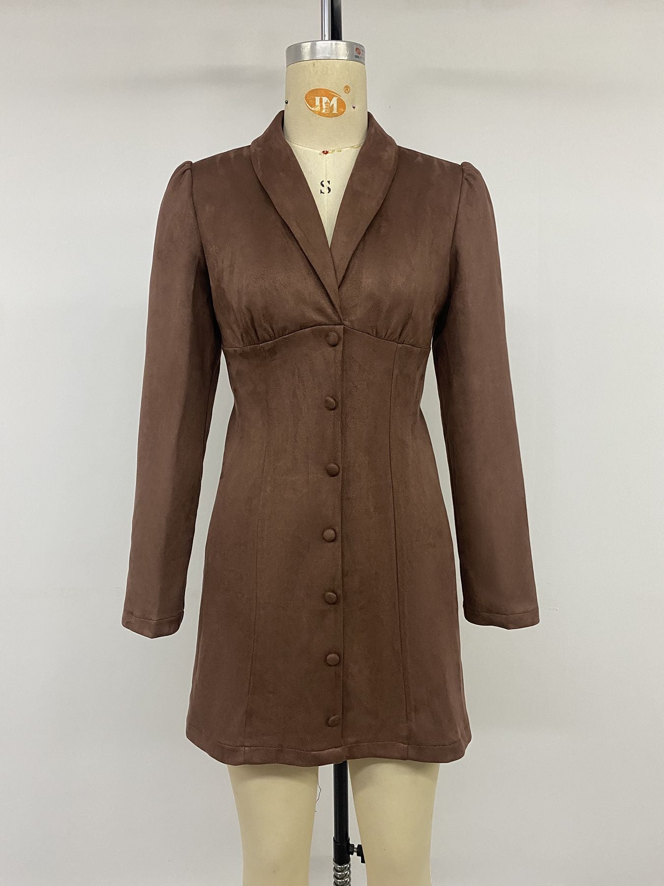 Women Suede Blazer Mini Dress Button Front Long Sleeve