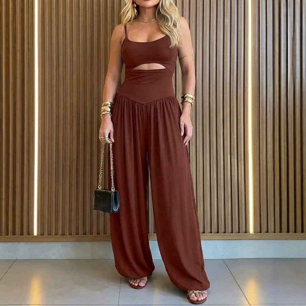 Women's Sleeveless Cutout Wide Leg Casual Jumpsuit