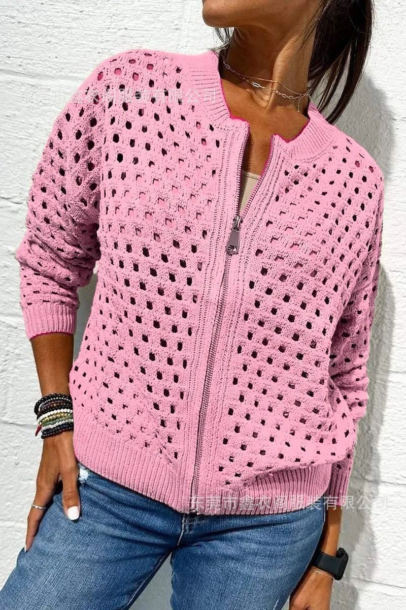 Women's Crochet Zip Up Cardigan Lightweight Jacket