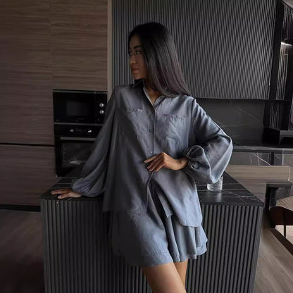 Women's Long Sleeve Top and Ruffle Shorts Matching Set
