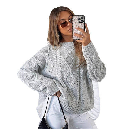 Womens Oversized Cable Knit Crewneck Pullover Sweater