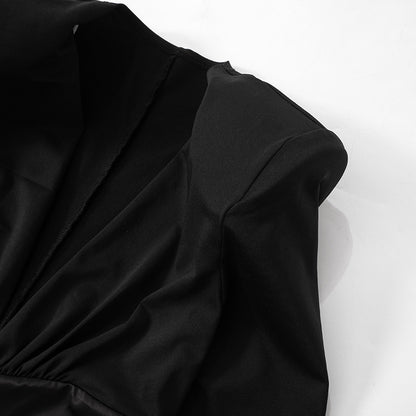 Black Sexy Deep V Long Sleeve High Slit Maxi Dress