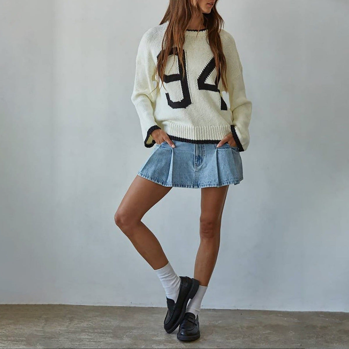 Women's Varsity Number Crewneck Knit Sweater
