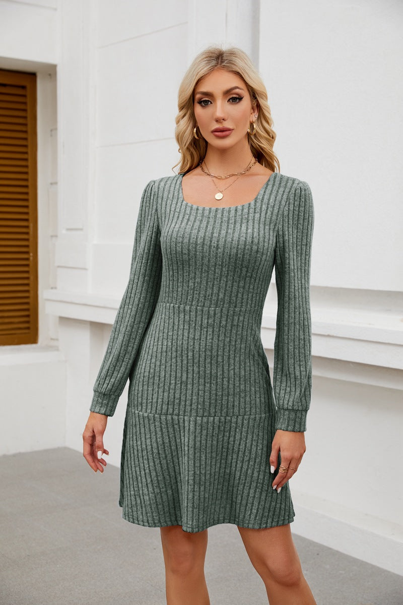Square Neck Puff Sleeve A-Line Mini Dress with Pockets
