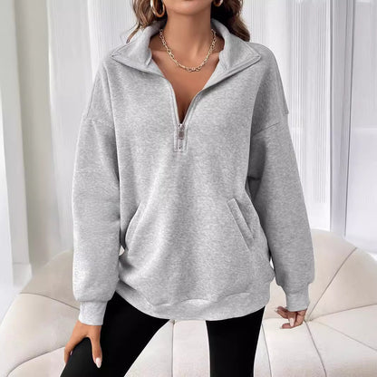 Half Zip Pullover Sweatshirt with Stand Collar – Fall Staple