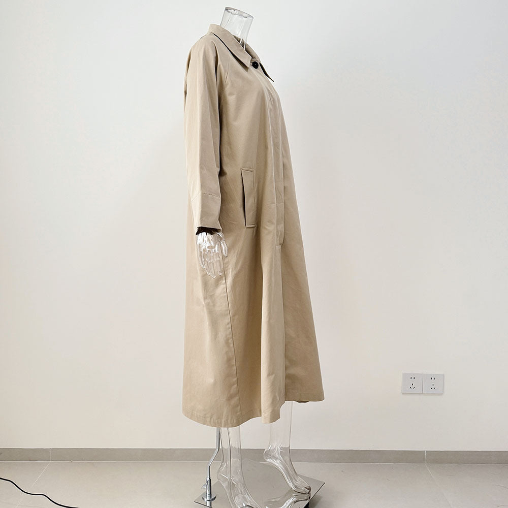 Women's Oversized Long Khaki Trench Coat