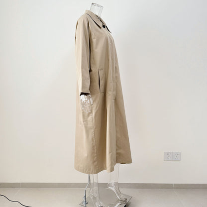 Women's Oversized Long Khaki Trench Coat
