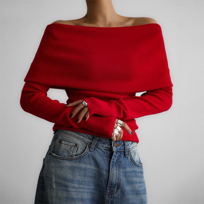 Off The Shoulder Sweater Women Fitted Long Sleeve