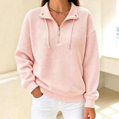 Women's Waffle Knit Half Zip Sweatshirt Oversized Casual