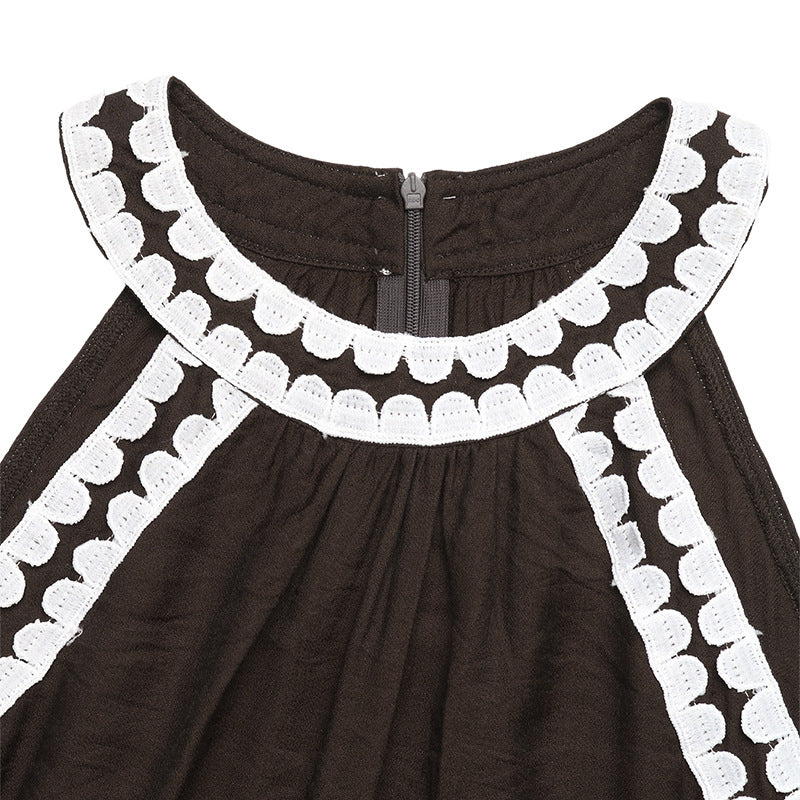 Halter Neck Maxi Dress Color Block Lace Summer Casual