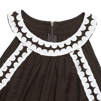 Halter Neck Maxi Dress Color Block Lace Summer Casual