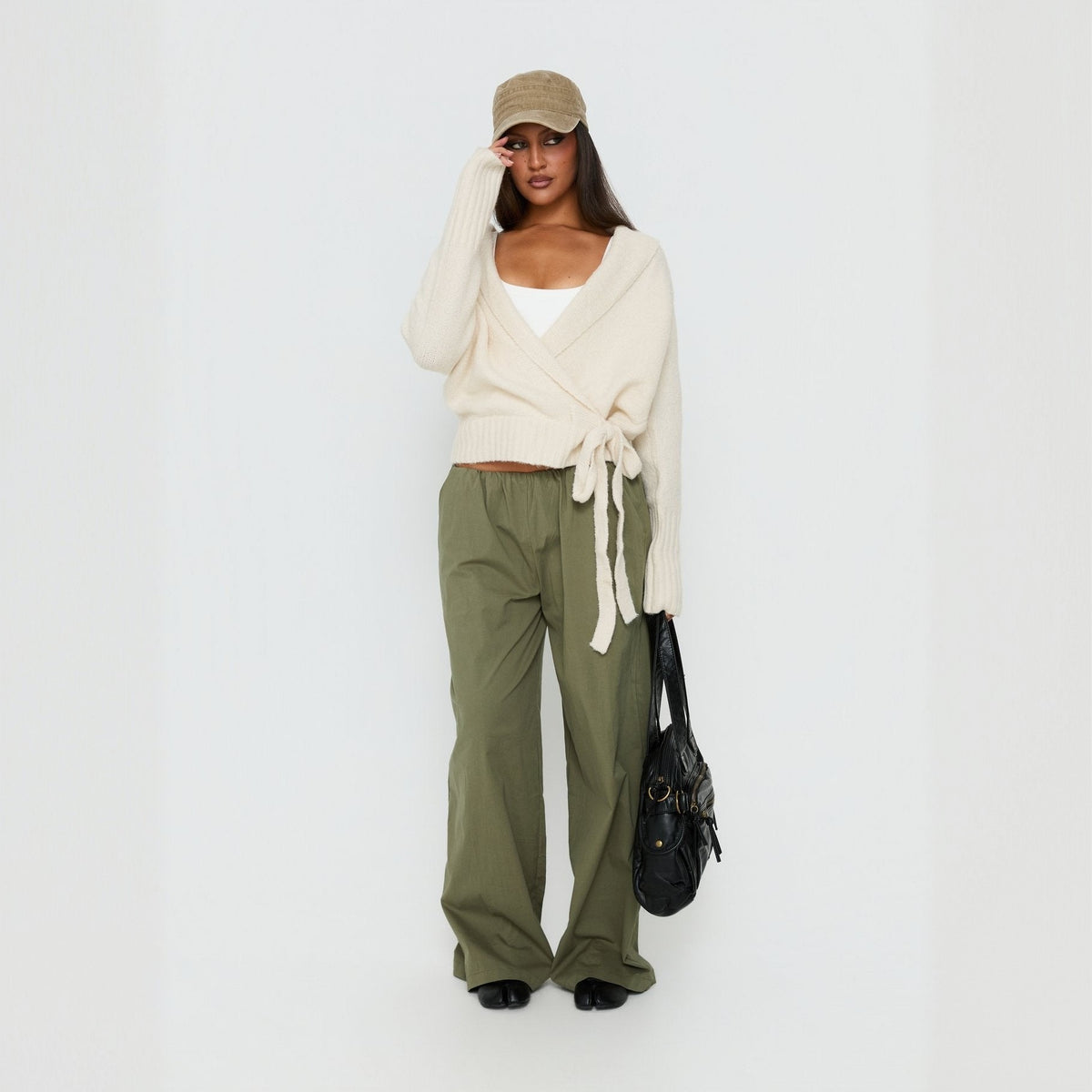 Women's Fuzzy Wrap Cardigan Tie Waist Long Sleeve Sweater