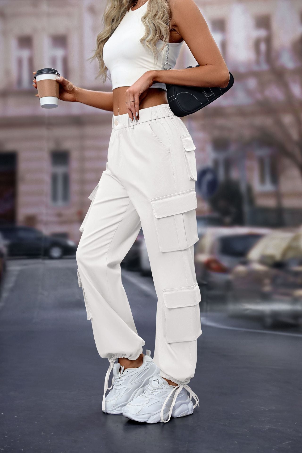 Women's High-Waist Cargo Pants with 8 Pockets, Loose Fit Streetwear