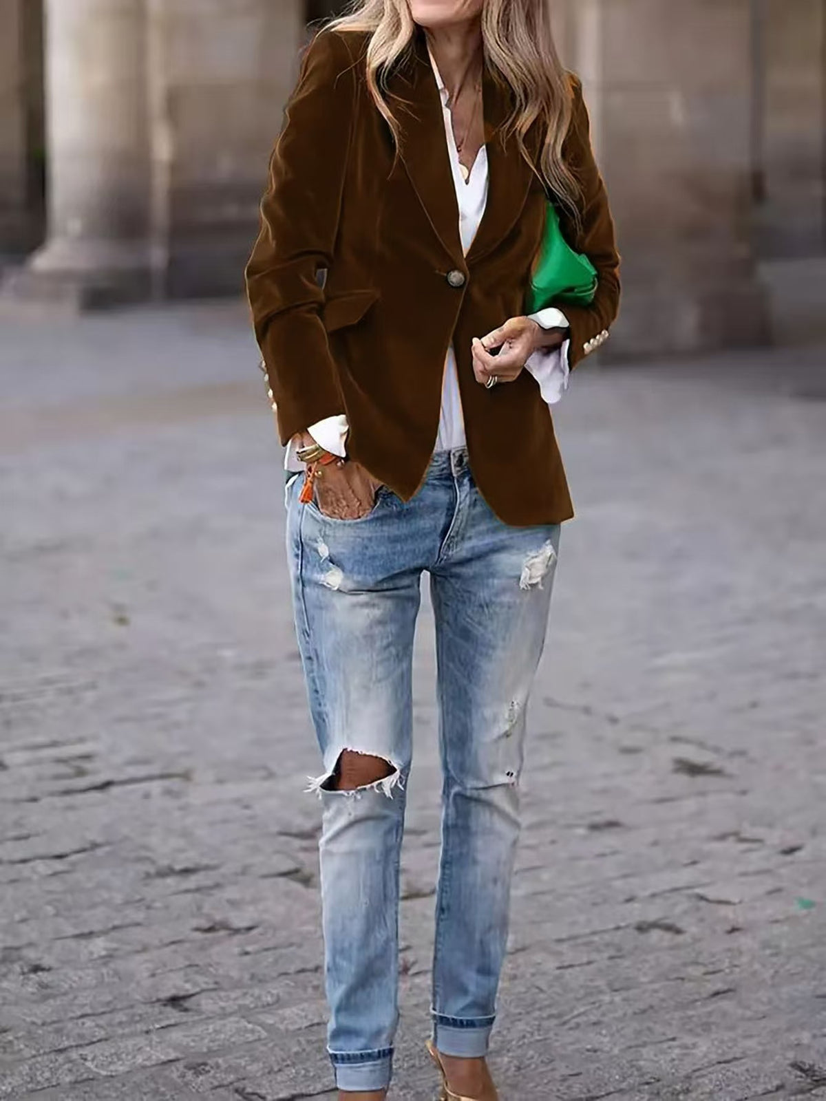 Women's Velvet Blazer Fitted Elegant Work Jacket