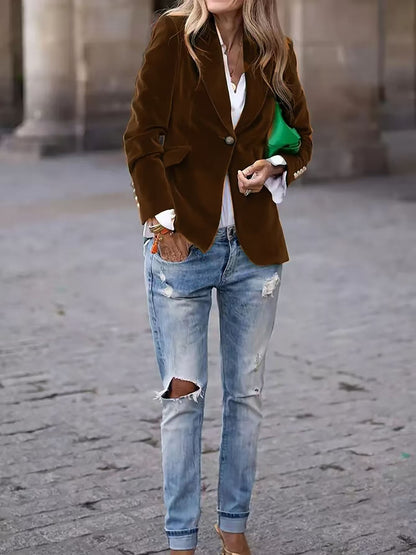 Women's Velvet Blazer Fitted Elegant Work Jacket