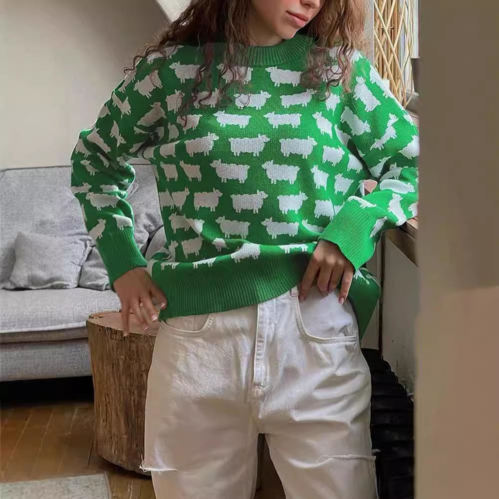 Women's Oversized Alpaca Crewneck Knit Sweater