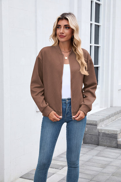 Women's Quilted Zip-Up Bomber Jacket Lightweight Casual