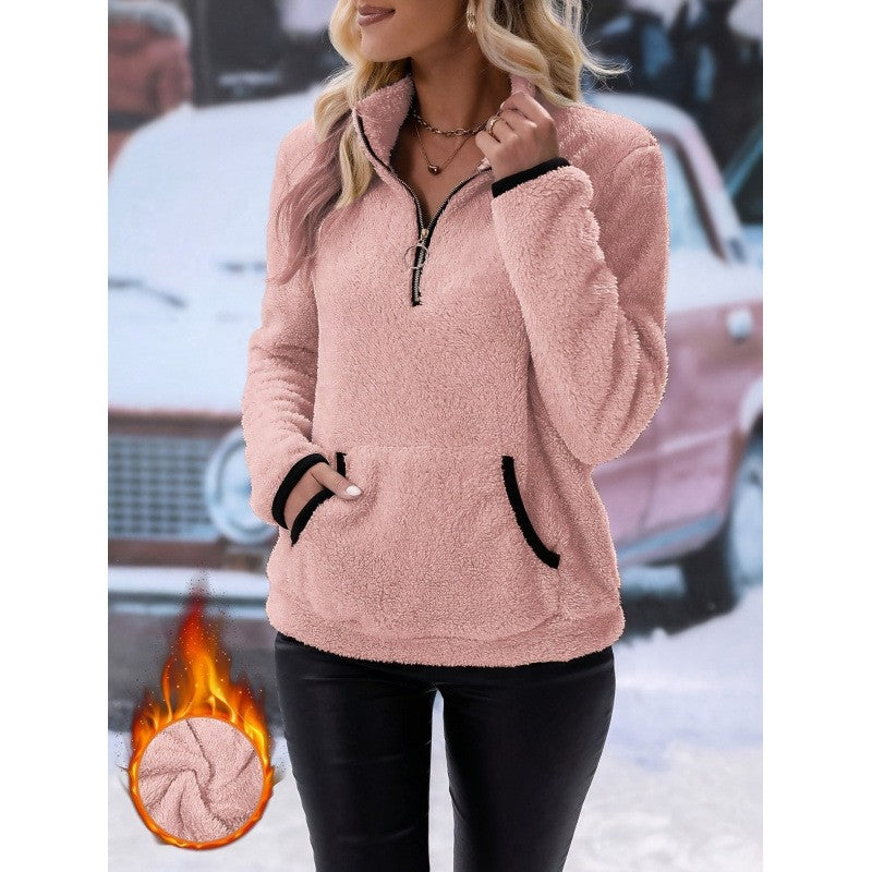 Women's Cozy Sherpa Quarter Zip Fleece Pullover Pocket