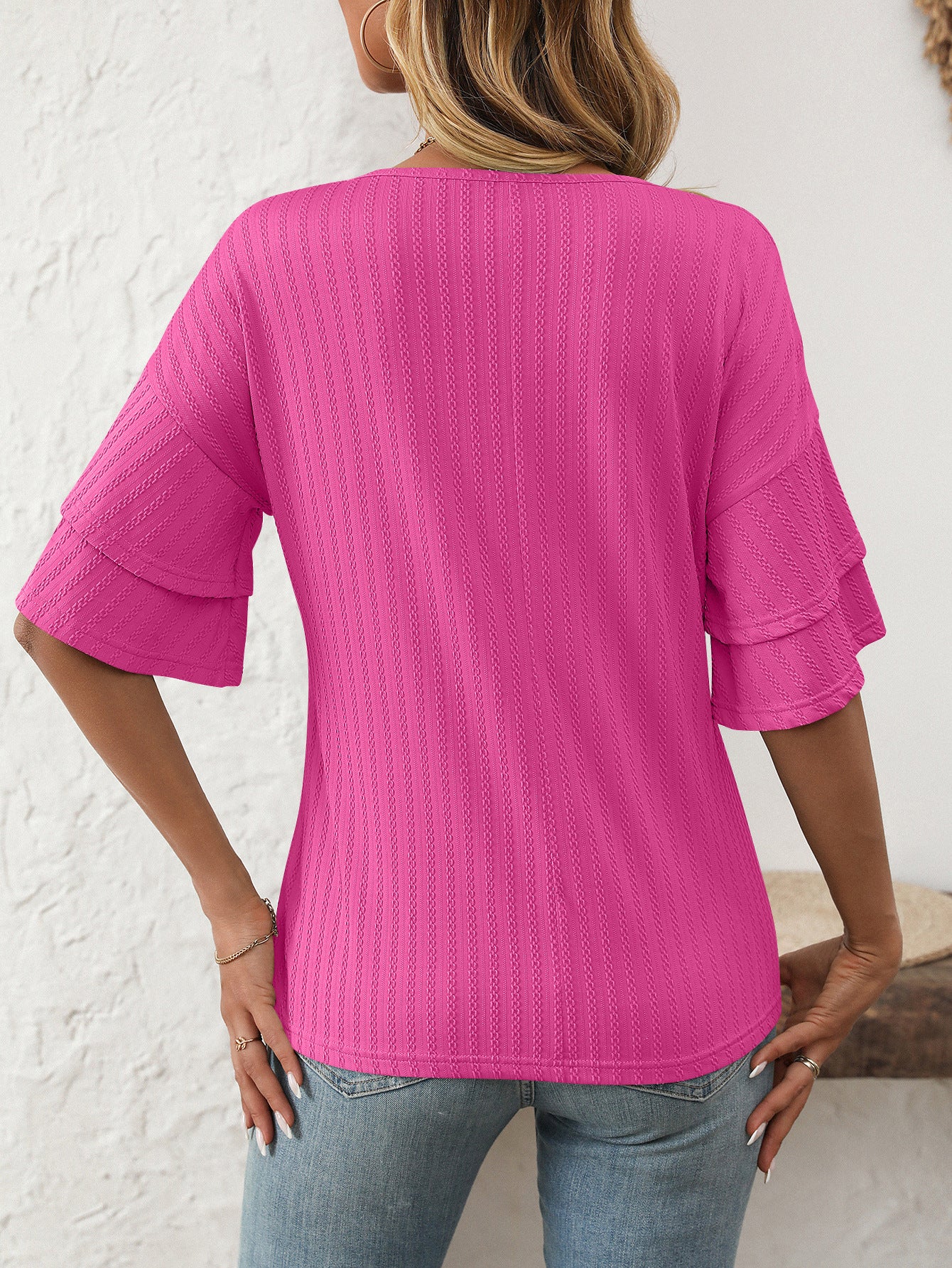 V-Neck Lotus Leaf Sleeve Women’s T-Shirt Top