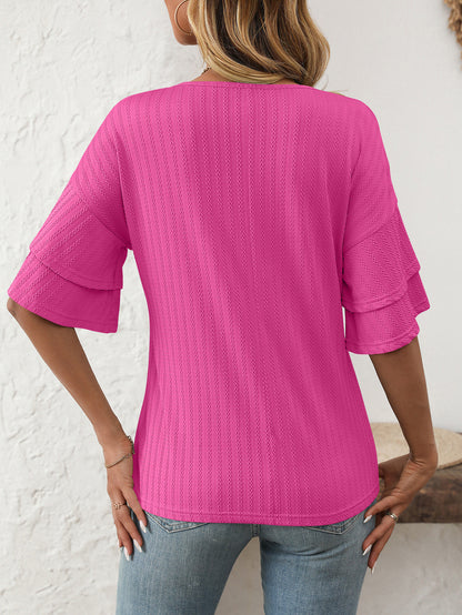 V-Neck Lotus Leaf Sleeve Women’s T-Shirt Top