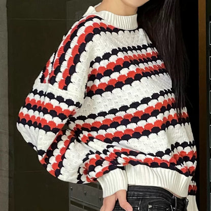 Women's Oversized Striped Crewneck Pullover Sweater